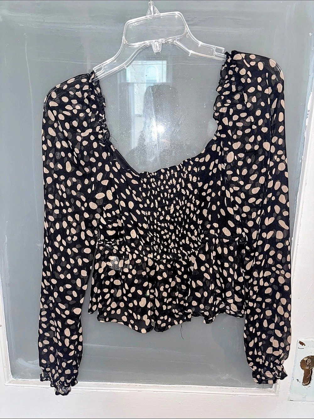 Mi Ami Print Long Sleeve Blouse in Black & Pink small